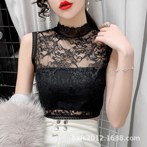 Lace half blouse mesh hollow short lace fake collar inner vest women's thin bottoming shirt versatile top