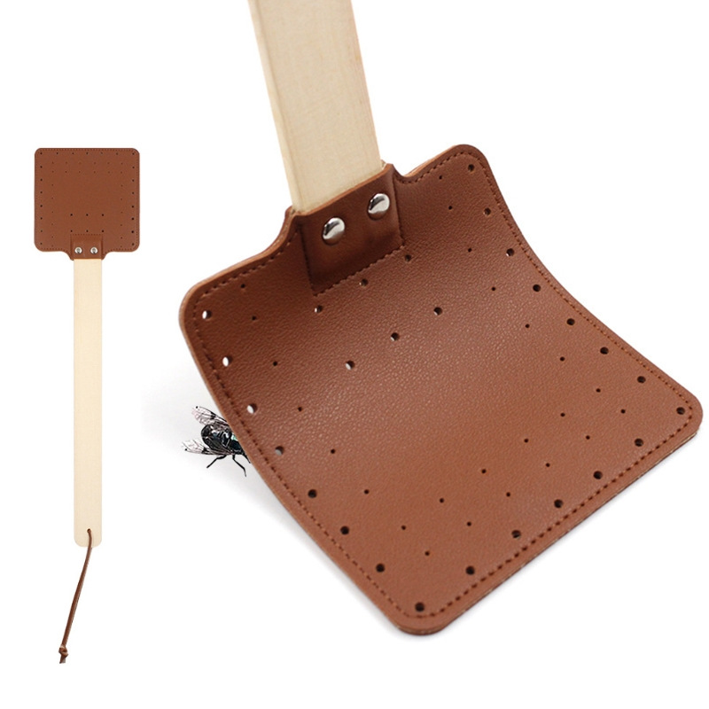 Wooden Stick Handle Mosquito Swatter Manualect Repellent Fly Swatter PULeather Mosquito Killer Swatter Wooden Stick Fly Swatter