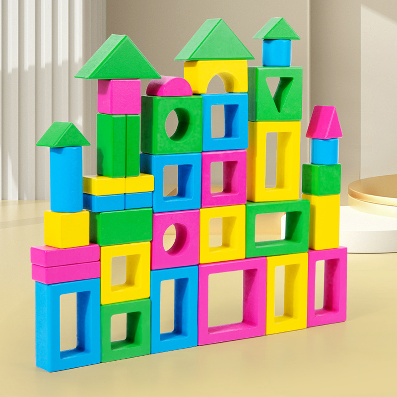 Children's Indoor Toys Hollow Building Block Type Construction Area Materials Activity Building Blocks Solid Wood Natural Wood Colorful Educational Toys