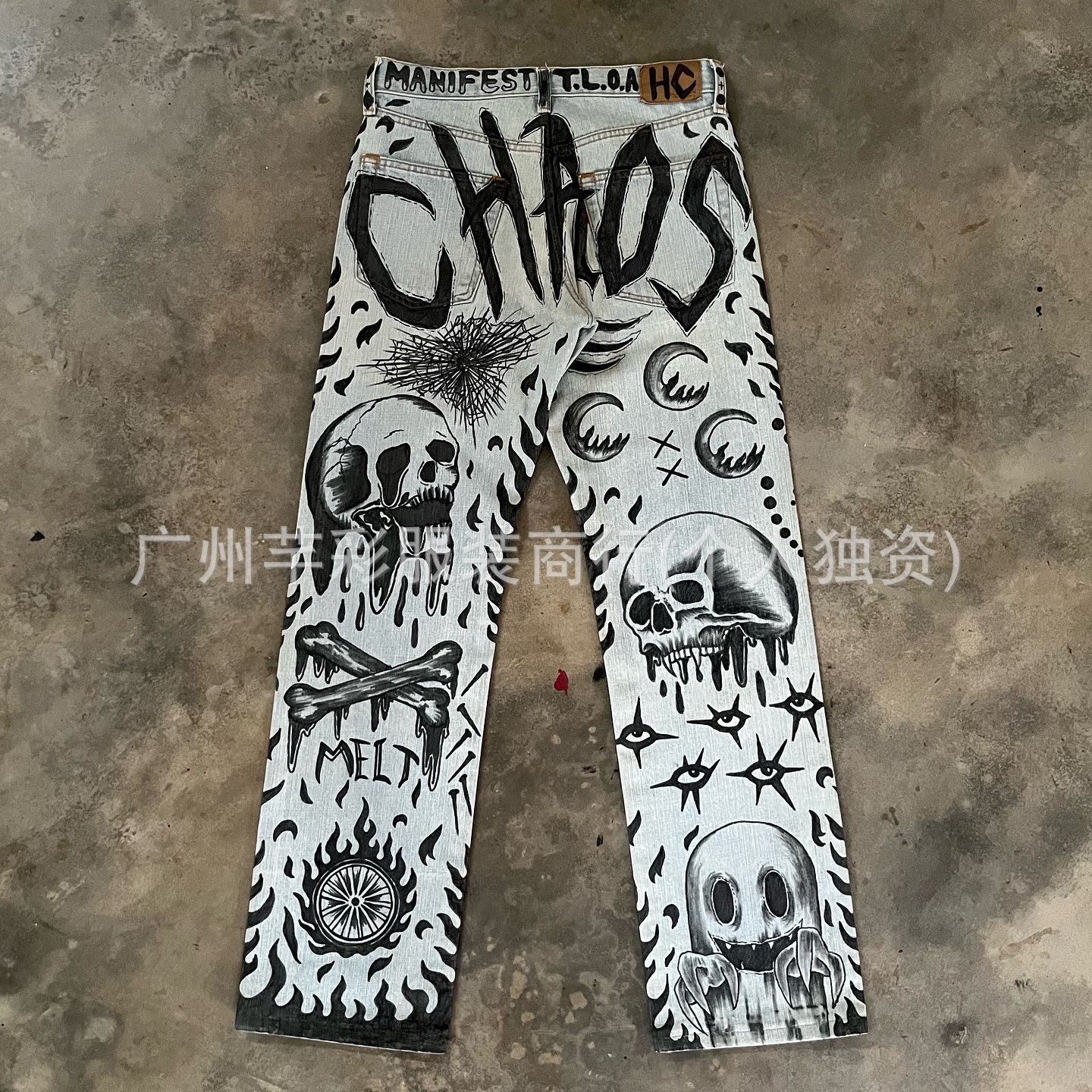 Jeans Rectos con Estampado de Grafiti para Hombre de Algodón para Uso Casual