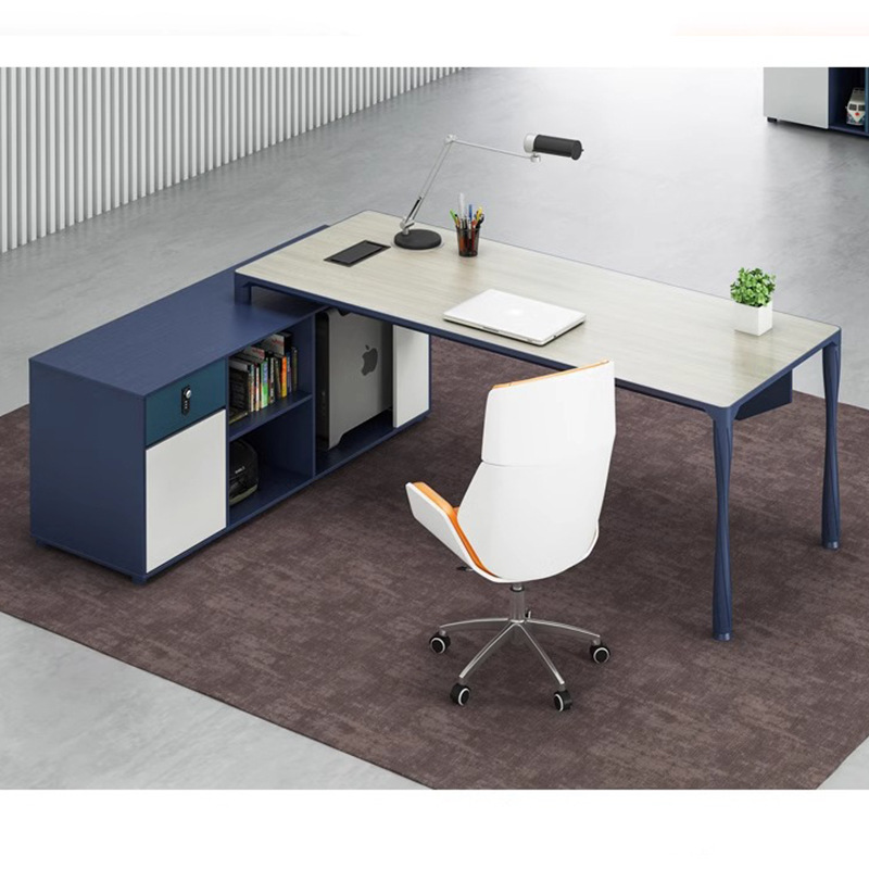 Escritorio ejecutivo minimalista moderno, escritorio de oficina para gerente con gabinete lateral, escritorio ejecutivo de lujo ligero, proyecto de mobiliario de oficina.