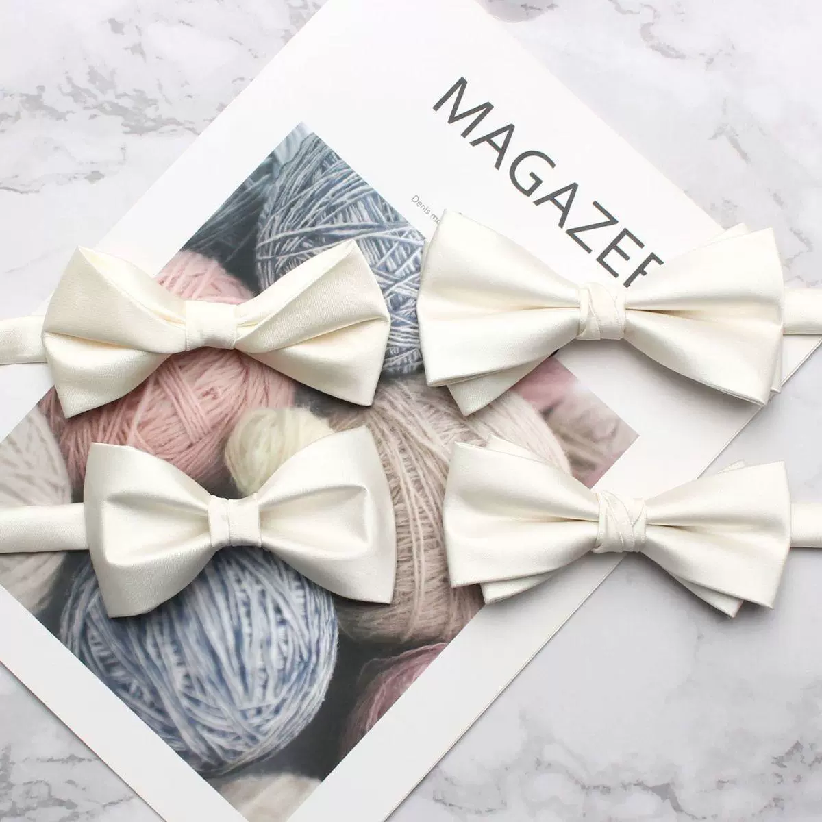 米白色领结 男士韩版印花蝴蝶结 婚纱照伴郎新郎婚礼浅色领结领花