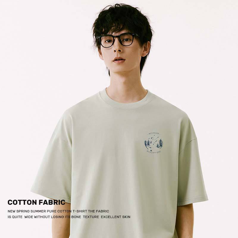 Summer Men's Pure Cotton Printed Short-sleeved T-shirt Casual Loose Inner Wear Basic Men's Half-sleeved Couple's Trendy Top