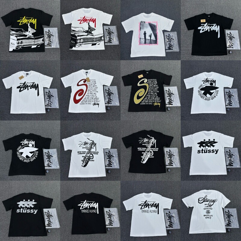 Hot-Selling European and American High Street Stussy Multi-Print Short-Sleeve T-Shirts for Men and Women, Loose Fit, Pure Cotton, Couple's Wear, Wholesale from Manufacturer Hot-Selling European and American High Street Stussy Multi-Print Short-Sleeve T-Shirts for Men and Women, Loose Fit, Pure Cotton, Couple's Wear, Wholesale from Manufacturer