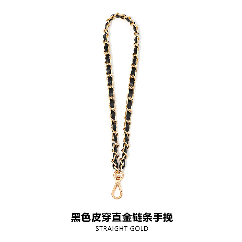 SP-167 블랙 가죽 스트레이트 골드 체인 핸들 24CM