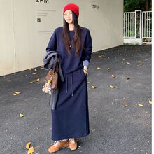 新款大码圆领卫衣高腰显瘦半身裙两件套女新款一整套时尚套装裙子