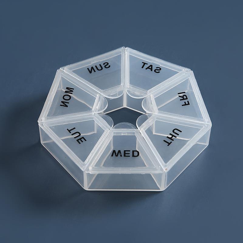 Caja de plástico portátil de la rejilla de siete-La mini de siete días pequeña caja de la píldora portátil por una caja de embalaje transparente de la píldora del color de la semana en existencia