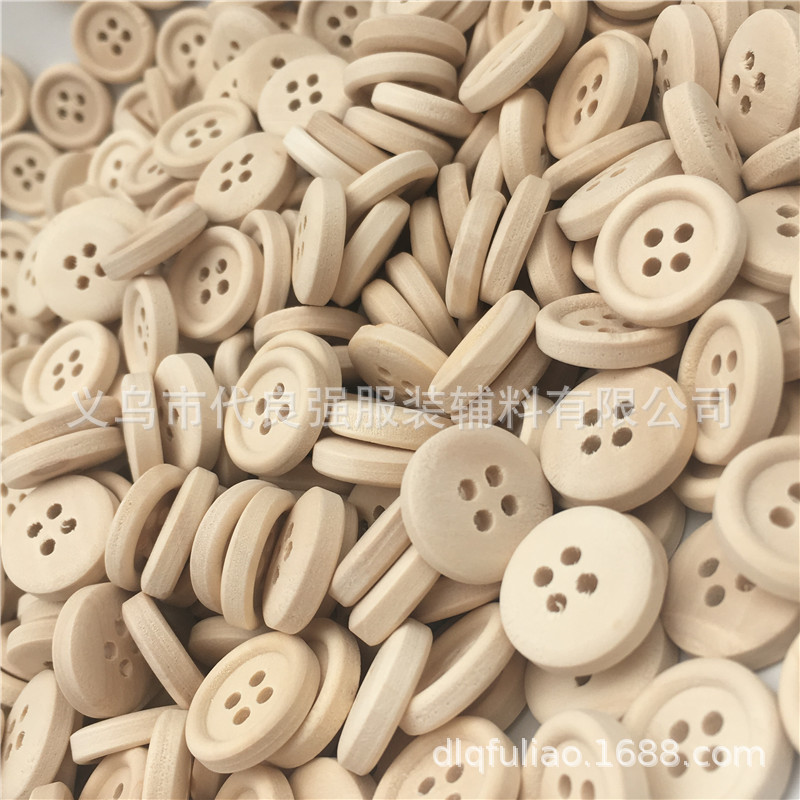 Natural log four-eye thin edge wood button