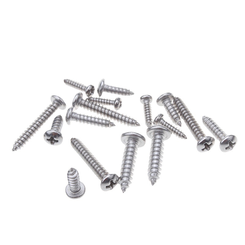Polished and white-washed pointed cross round head self-tapping screws, 304 stainless steel, sizes M2, M3, M4, M5, M6, M8