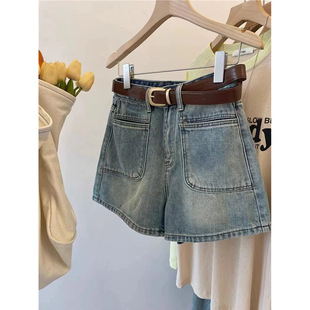Plus Size Retro Denim Shorts for Women Summer Thin Fat mm High Waist Slimming Look Loose A-Line Straight Wide Leg Hot Pants