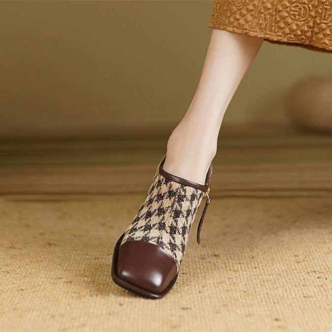 French-Style Color-Blocked Ankle Boots for Women, Autumn and Winter Models, Thick-Soled, Chunky High-Heeled Single Boots, Square-Toed, Side-Zip Short Boots French-Style Color-Blocked Ankle Boots for Women, Autumn and Winter Models, Thick-Soled, Chunky High-Heeled Single Boots, Square-Toed, Side-Zip Short Boots