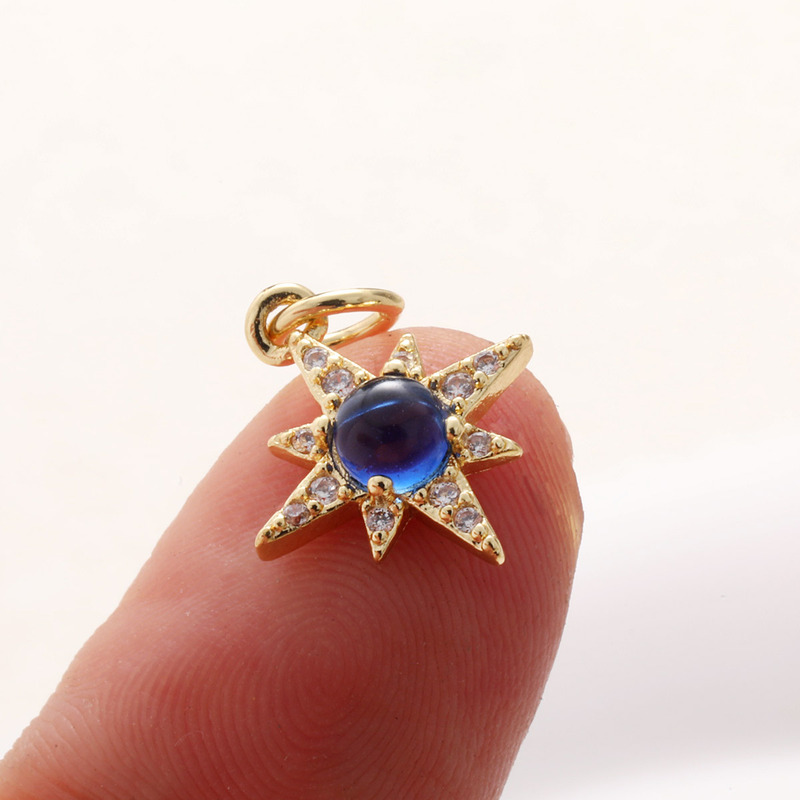 DIY 銅メッキ 18 k ゴールドムーンスターネックレスペンダントオイルドリップジルコン五芒星ブレスレットイヤリングキーホルダーペンダント|undefined