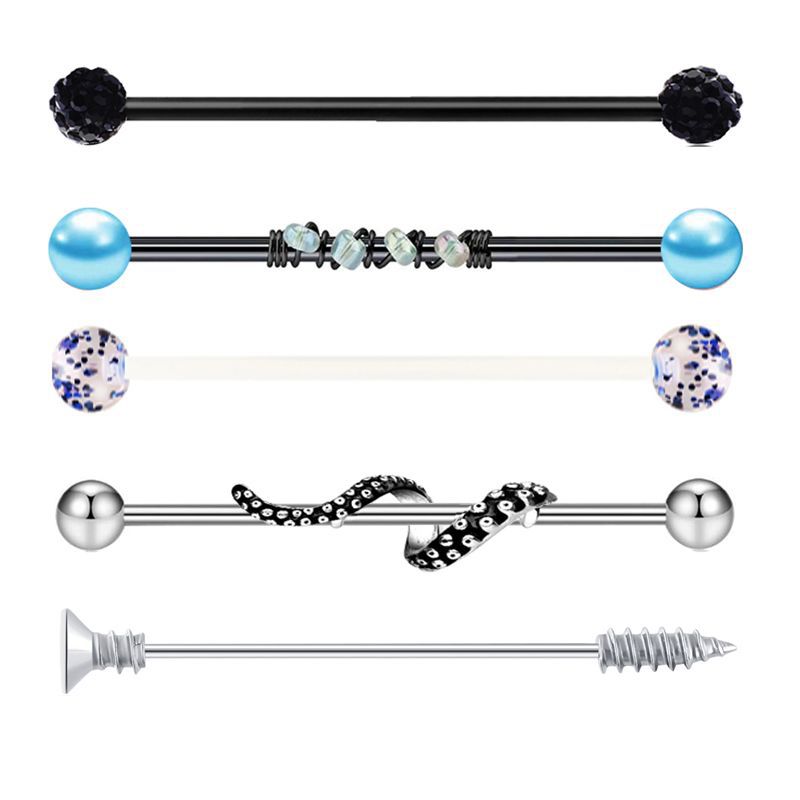 European American Best-Selling Industrial Rod Ear Bone Nail 5-Piece Set Star Snake Chain Earrings Stainless Steel Body Jewelry detail image 7