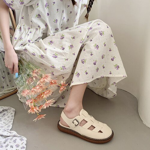 Sandals for women  new women's shoes summer and Korean version Baotou flat bottom student sandals women's one-word Roman shoes wholesale for women