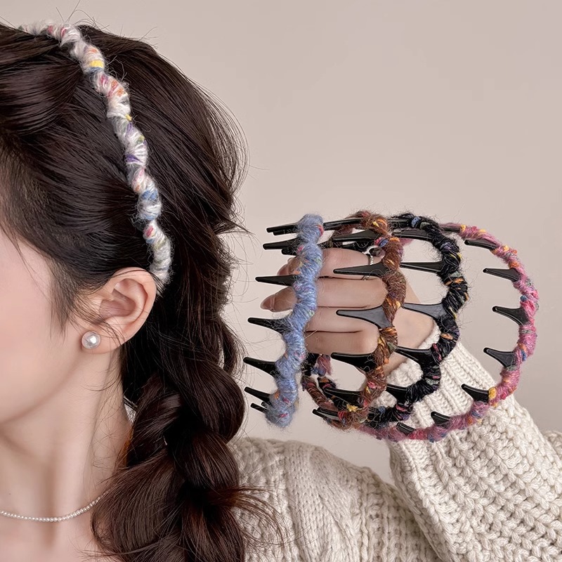 Nueva banda de pelo de ondas de peluche de color que sale con un dispositivo de cabeza alto y flujoso no estrangula la cabeza y los dientes antideslizantes