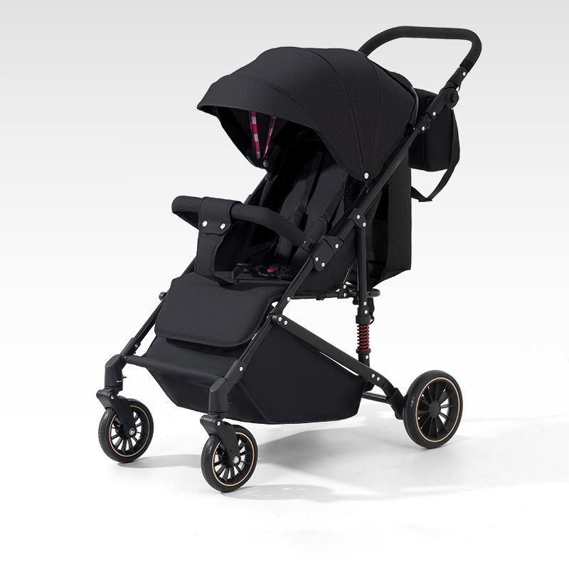 Carrinos personalizados de cuatro ruedas para bebés que pueden sentarse y acostarse con gran espacio ligero y plegable portátil para caminar con bebés amortiguador