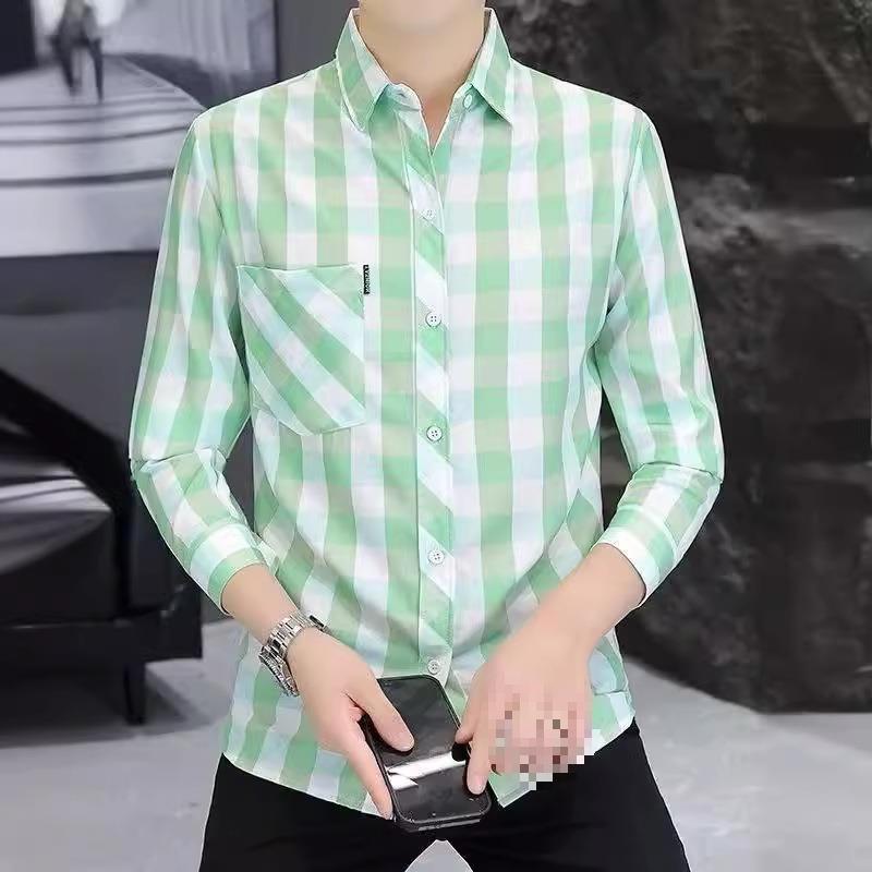 Fashion Spring and Autumn All-match Plaid Shirt Men's Hong Kong Style Slim-fit Niche Design Sense Interesting New Long-sleeved Shirt Men's Wear