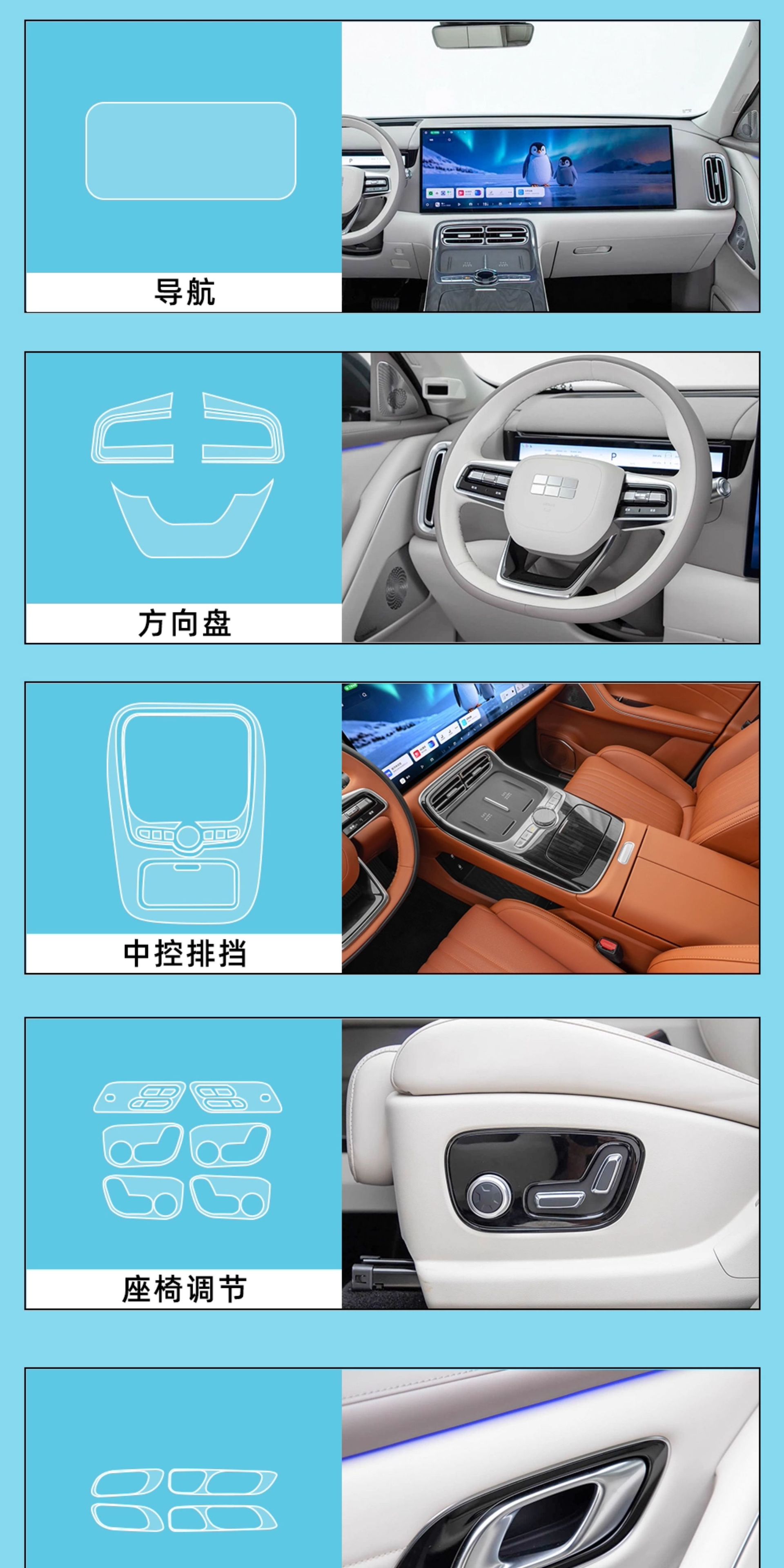 25 Types of Geely Galaxy M9 Center Console Gear Shift Knob Film Interior Protection Instrument Navigation Screen Tempered Film Accessories