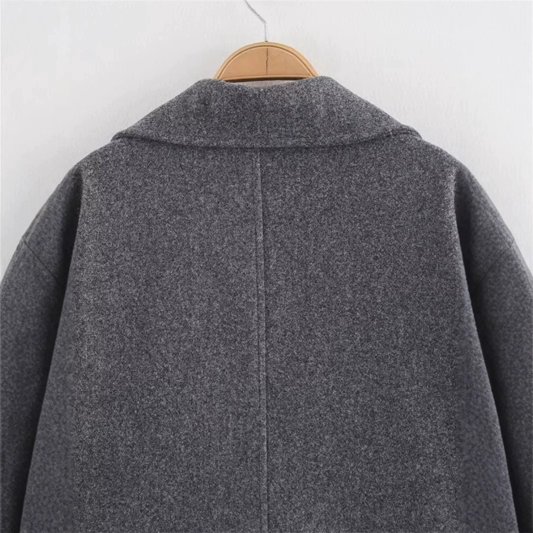 Long-Sleeve Wool Jacket, European Style, Gray, Sizes S–L