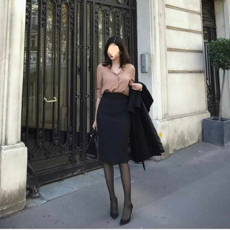 Новая весенне-летняя юбка, юбка с высокой талией, профессиональная юбка в корейском стиле, одноступенчатая юбка средней длины, костюмная юбка, юбка на бедрах