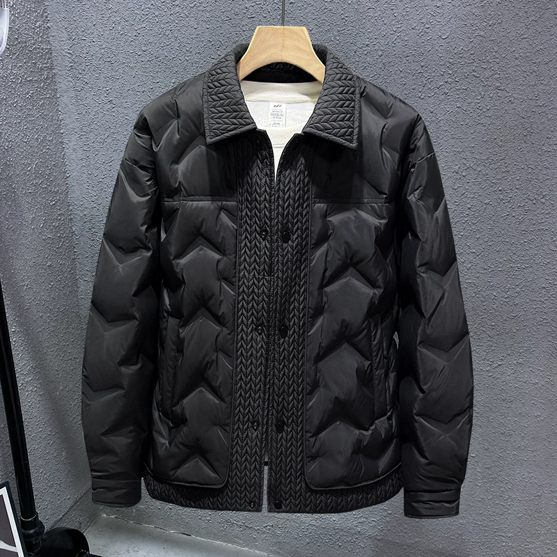 Зимний новый прилив с отворотом пуховик мужской короткий свободный пшеничный колос рубашка воротник белая утка теплая куртка