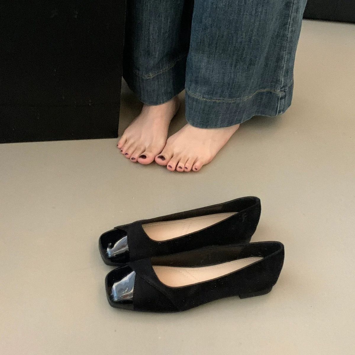 French-Style Square-Toe Flat Shoes, Slimming French-Style Gentle Single Shoes, Retro Shallow-Mouth Versatile Shoes, Comfortable Commuter Shoes for Women
