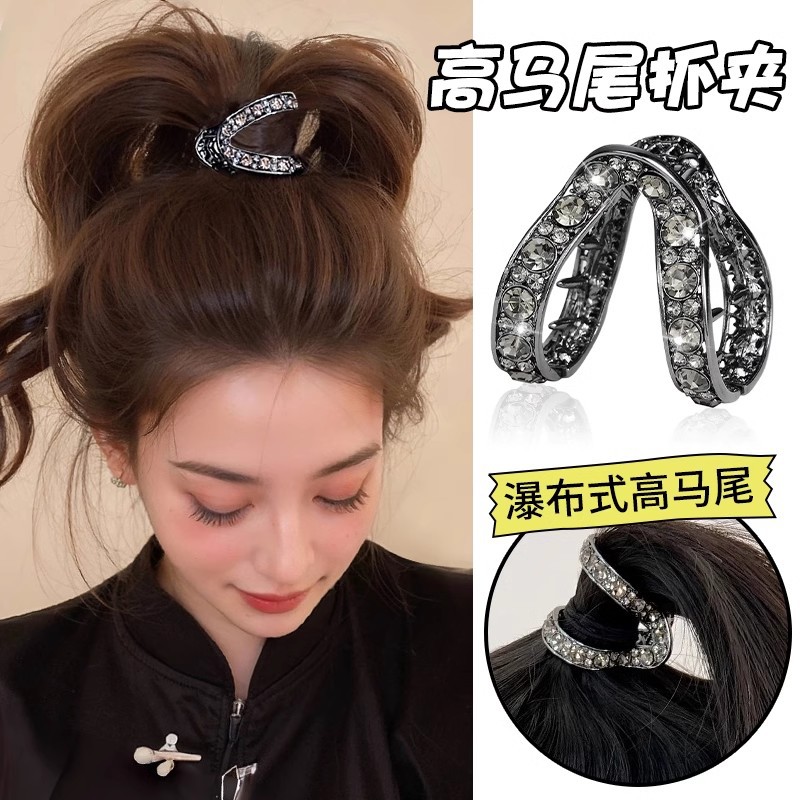 Cauda de caballo alta fijación artefacto de agarre clip de cabeza de mujer, clip de cabello de tiburón, clip de cabello de diamante de alta calidad