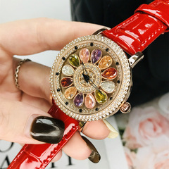 dimini蒂米妮彩鑽時來運轉手錶女士大錶盤滿天星滿鑽皮帶女表