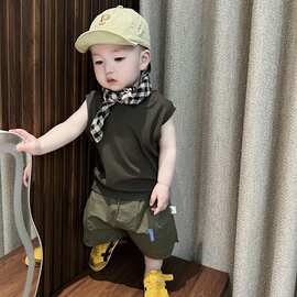 外出夏季潮两件套凉快男宝宝夏装婴幼儿衣服短裤套装无袖背心薄款