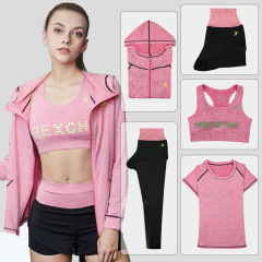 Four-season yoga wear hooded five-piece multi-code outdoor quick-drying fitness wear sportswear suit for women YDF02