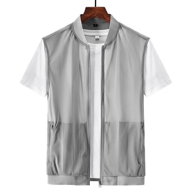 【Cross-Border E-Commerce】26-Year Summer Men's Outdoor Sun-Protective Ultra-Thin Breathable Vest with Baseball Collar Sports Sleeveless Jacket