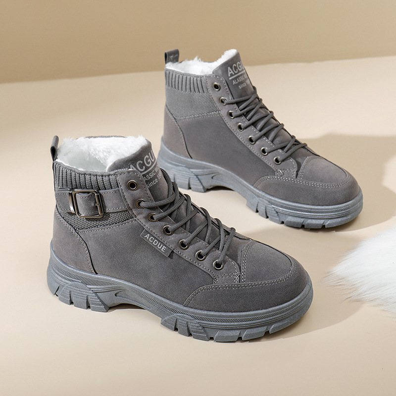 2023 Winter New Female Student Korean Edition Suede High Top Snow Boots_voghion.com