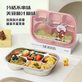 新款304不锈钢餐盘方形五格加厚防摔快餐盘卡通可爱学生食堂餐盒