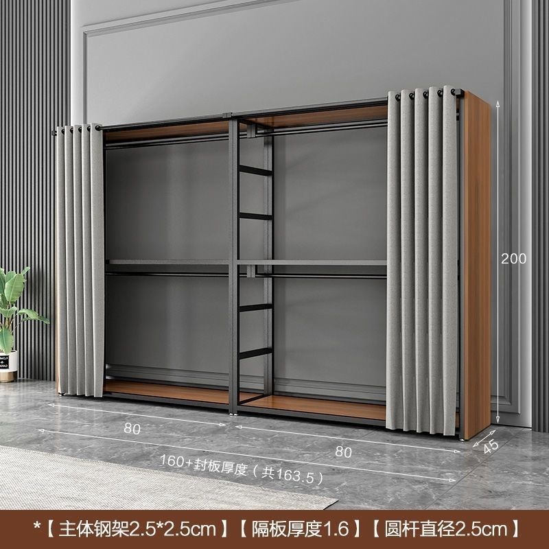 衣帽架钢结构衣柜家用卧室加厚双层加粗衣帽架两层金属简约现代|undefined