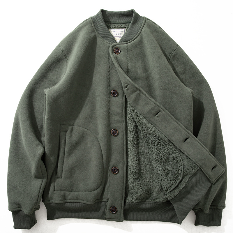 Autumn And Winter Plus Plush Thick Baseball Jacket, Youthful And Simple Lamb Wool Warm And Casual Jacket Jacket_viptrois.com