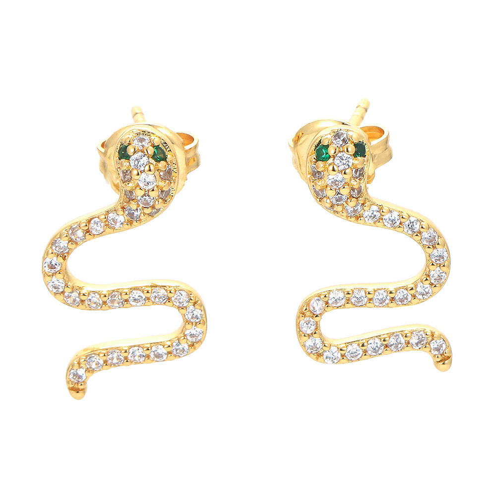 4g Weight Zircon Inlay Material Creative Animal Snake Earrings Simple Diamond Retro Punk Snake Earrings