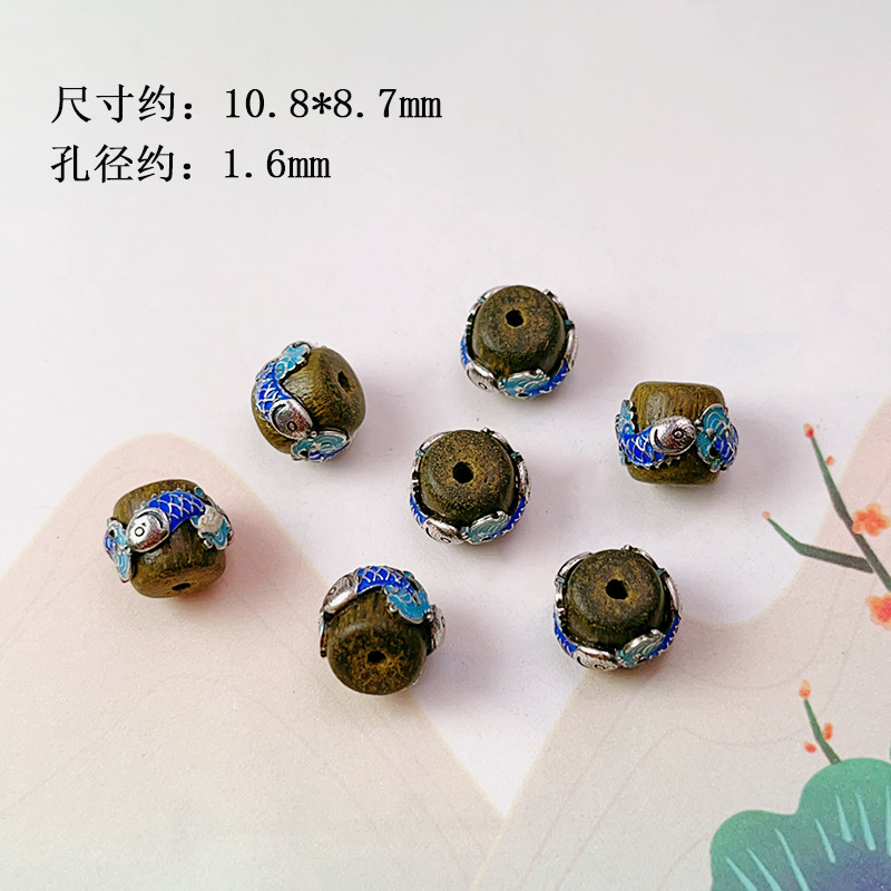 Wholesale 925 Silver Gold-Plated Inlaid Agarwood Waist Beads Barrel Beads Accessories Wenwan Bracelet Spacer Beads Accessories Handmade DIY