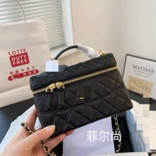 25C新款金扣链条单肩斜挎包鱼子酱牛皮LP盒子包化妆包手提手拎包