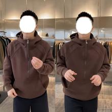 秋冬新款加绒加厚半拉链连帽卫衣男潮牌拼接宽松百搭保暖休闲上衣