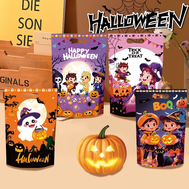 2025 新しいハロウィンキャンディバッグハロウィントートバッグ漫画パターンハンドバッグハロウィンギフト包装袋|undefined