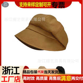 帽子女秋冬麂皮绒网红黑色冷帽贝雷帽日系堆堆帽大头围八角渔夫帽