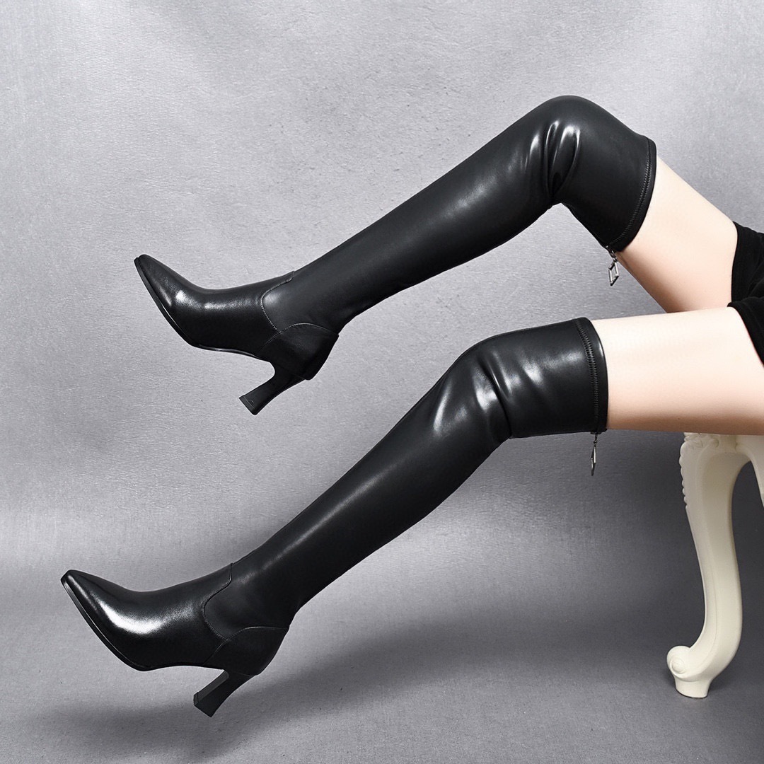 Autumn and winter new high heels plus cashmere warm comfortable cowhide pointed fashion boots long boots_voghion.com