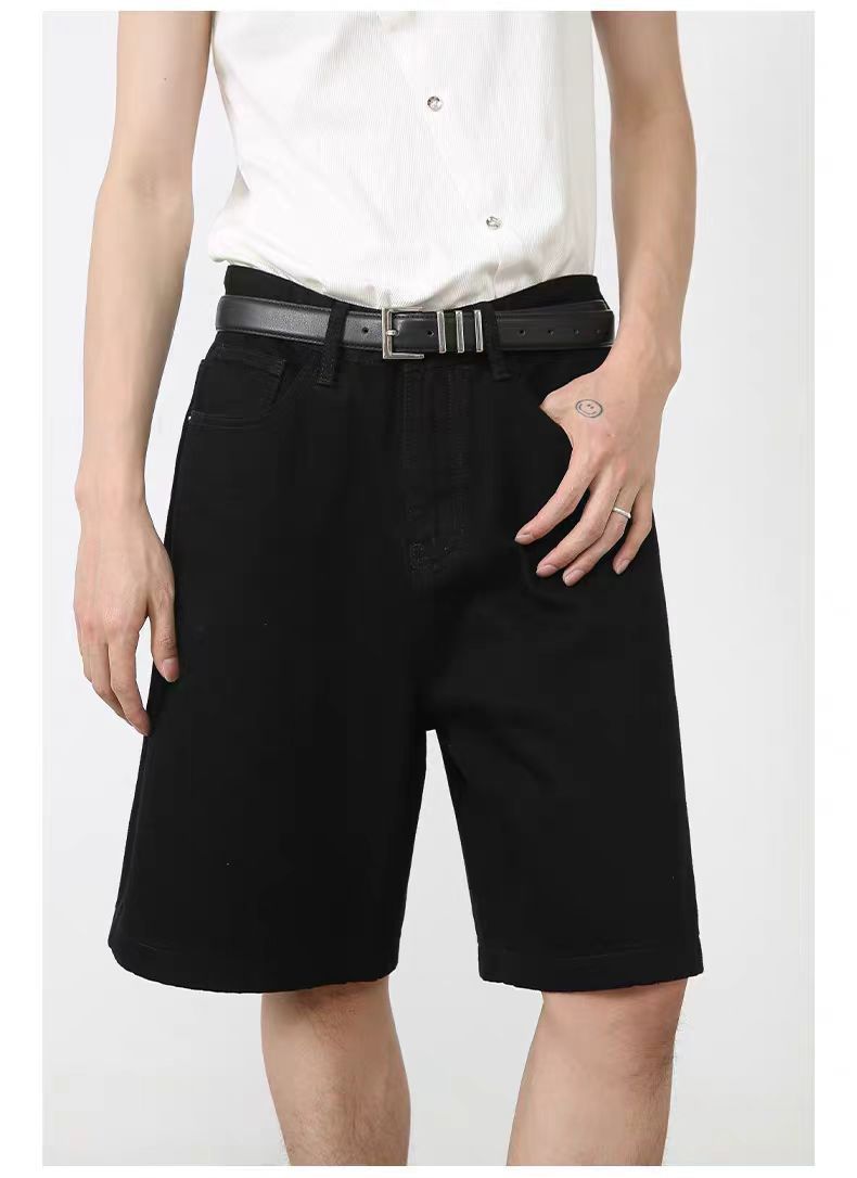 Men's Summer Retro Distressed Blue Denim Shorts Loose Straight Versatile Hot Pants Trendy American Style_mkmklike.com