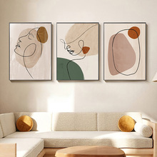 现代北欧莫兰迪抽象人脸线条几何海报画芯家庭装饰画艺术帆布画