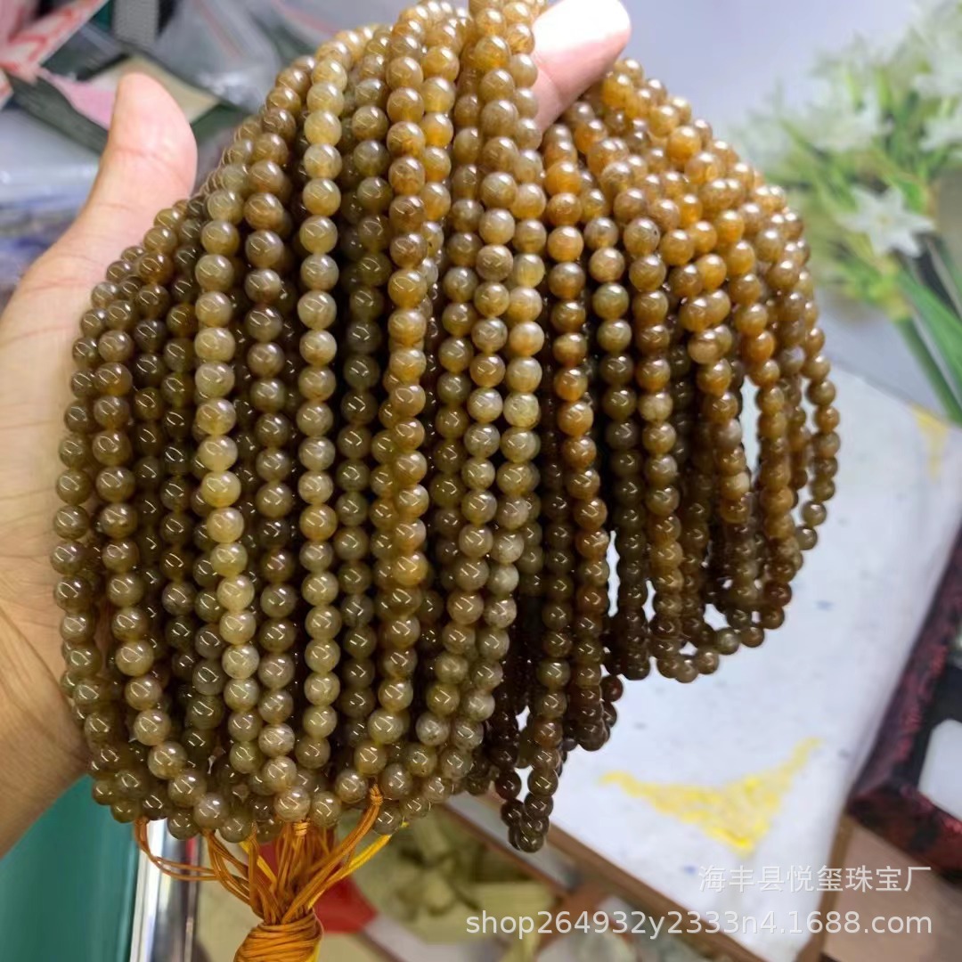 悦玺珠宝 新疆和田玉糖料浓糖圆珠6mm佛珠玉石108饰品简约男女ins