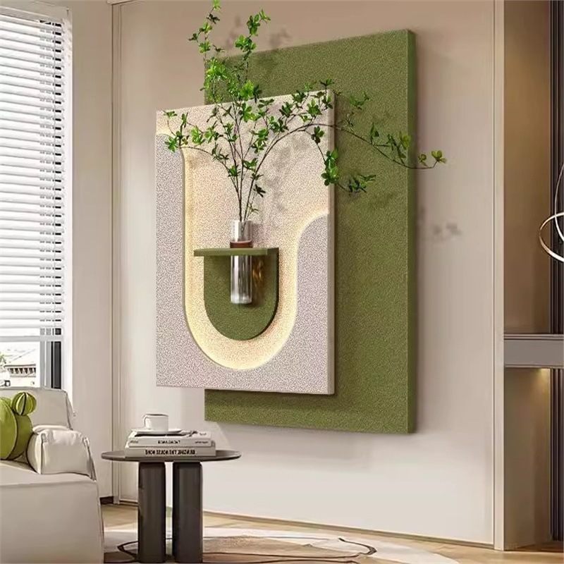 Hydroponic green plant decorative painting DIY with vase three-dimensional sandstone entrance wall lamp painting high-level living room hanging painting