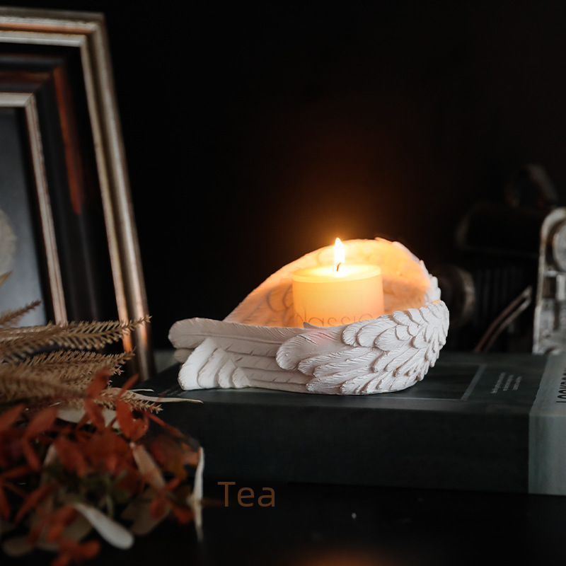 Nordic Winged Feather Angel Candlestick Ornament Home Decor Creative Wax Craft Gift for Birthday Wedding