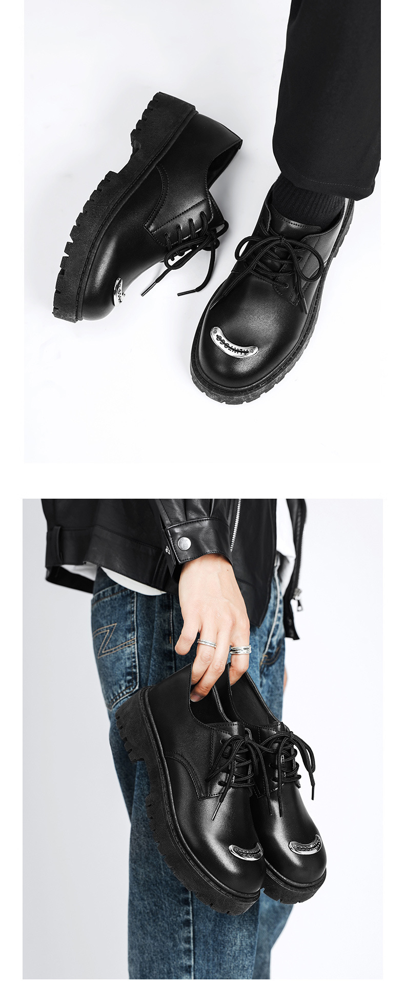 ShoeVault 2024 Nouvelles chaussures pour hommes de style britannique, en cuir, à bout large, décontractées, derbies, basses, à semelle épaisse, rehaussantes._voghion.com