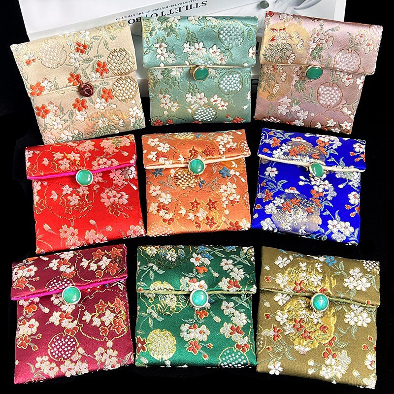 织锦缎刺绣首饰袋盘扣方形双层加厚手镯包手串文玩防尘布袋翻盖包