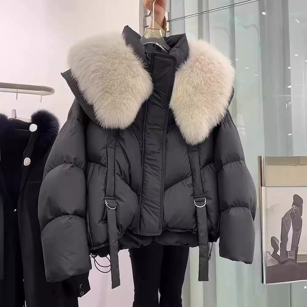 Short down jacket for teenagers, high-end, fur collar, warm winter crop style